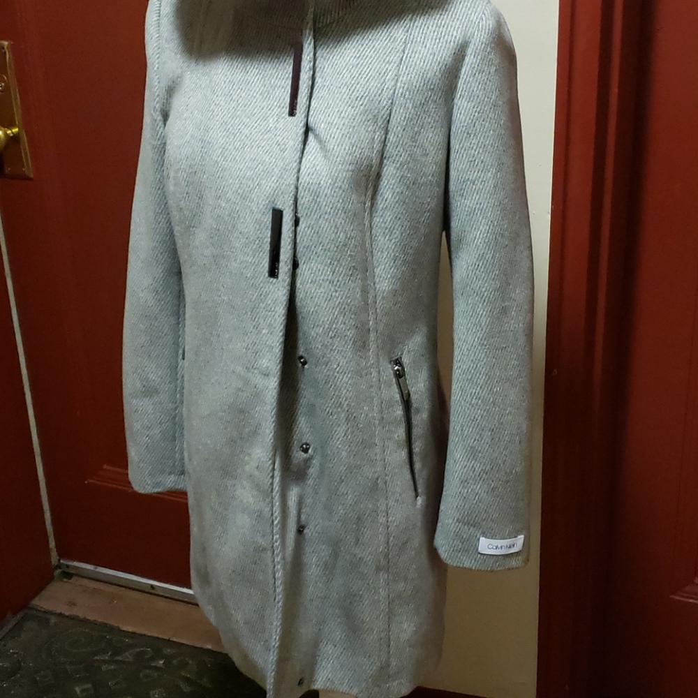 Calvin Klein Gray Coat Jacket With Hoodie SZ S - Picture 6 of 16